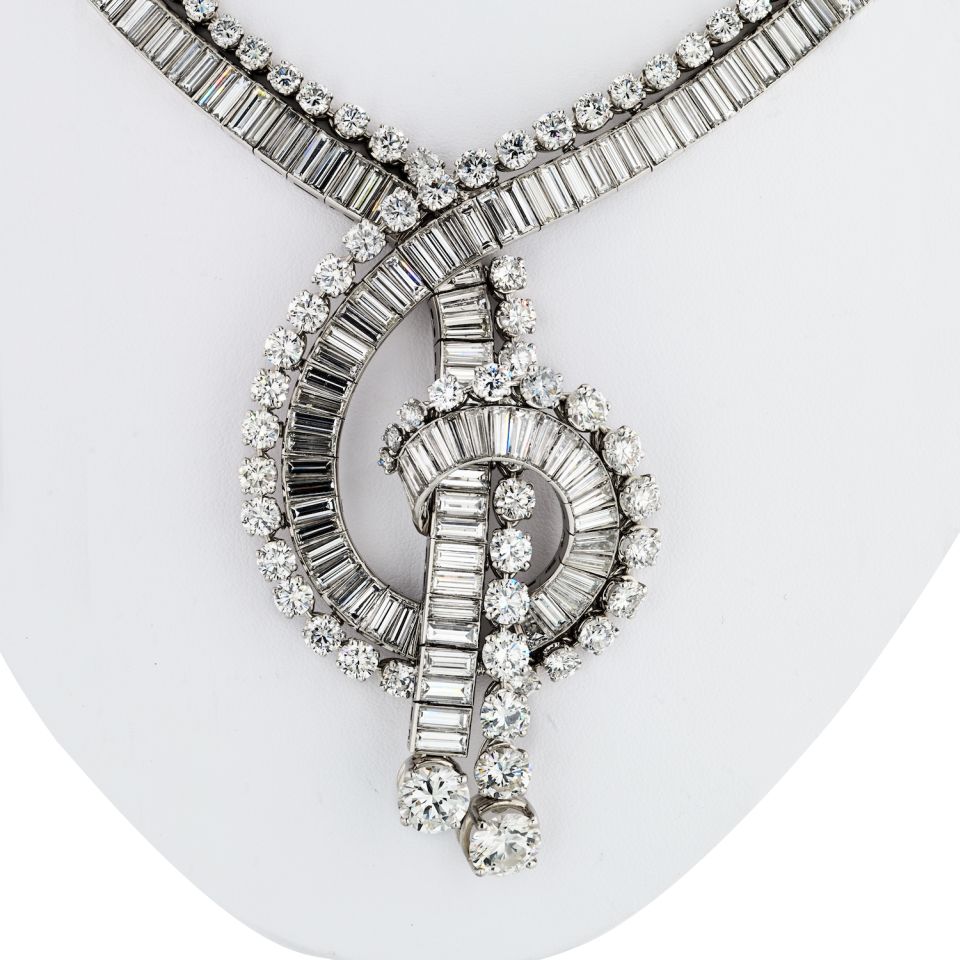 Boucheron Music Platinum 1960s 111 Carat Magnificent Musical Note Diamond Necklace — view 3 — Laura Milman New York