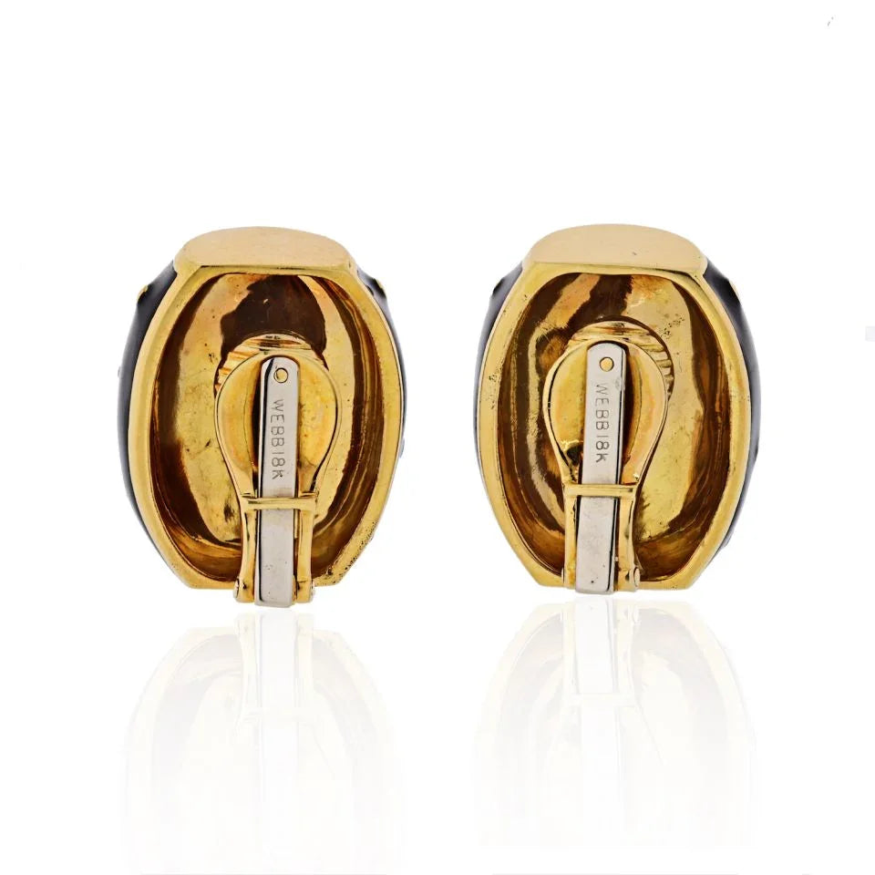 David Webb 18K Yellow Gold Black Enamel Gold Spotted Earrings — view 4 — Laura Milman New York
