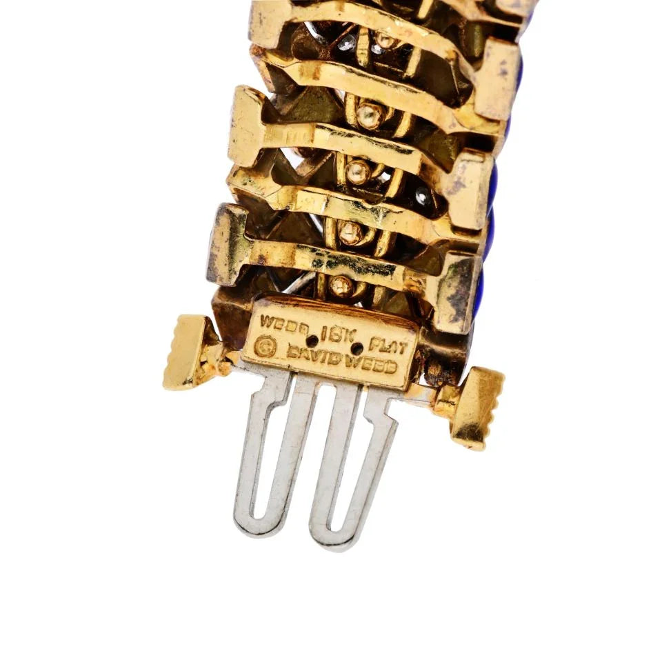 David Webb Platinum & 18K Yellow Gold Blue Enamel And Diamond Bracelet — view 4 — Laura Milman New York