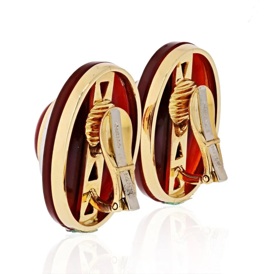 David Webb Carnelian And Diamond Platinum & 18K Yellow Gold Clip Earrings — view 3 — Laura Milman New York