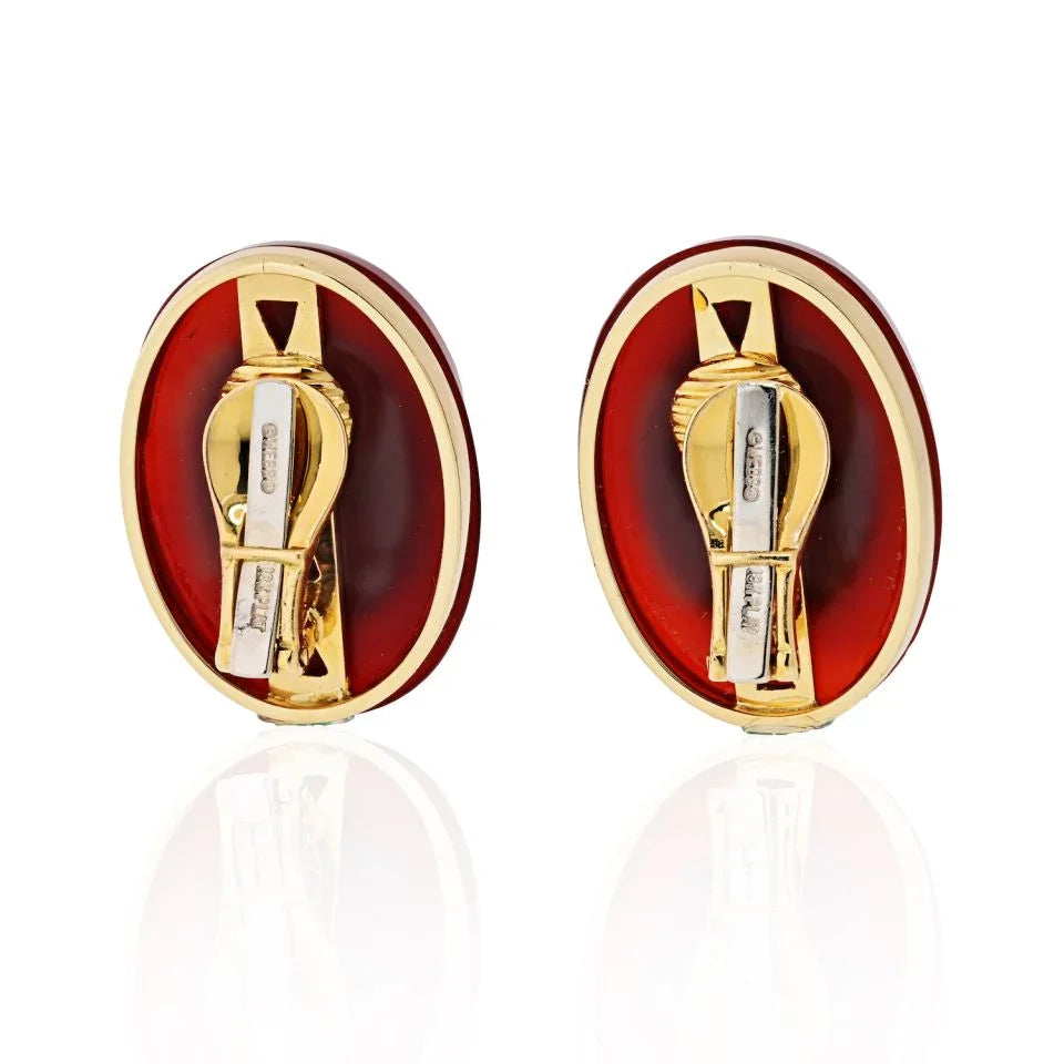 David Webb Carnelian And Diamond Platinum & 18K Yellow Gold Clip Earrings — view 4 — Laura Milman New York
