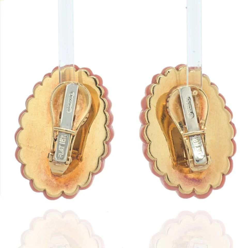 David Webb 1970's Platinum & 18K Yellow Gold Coral And Diamond Earrings — view 4 — Laura Milman New York