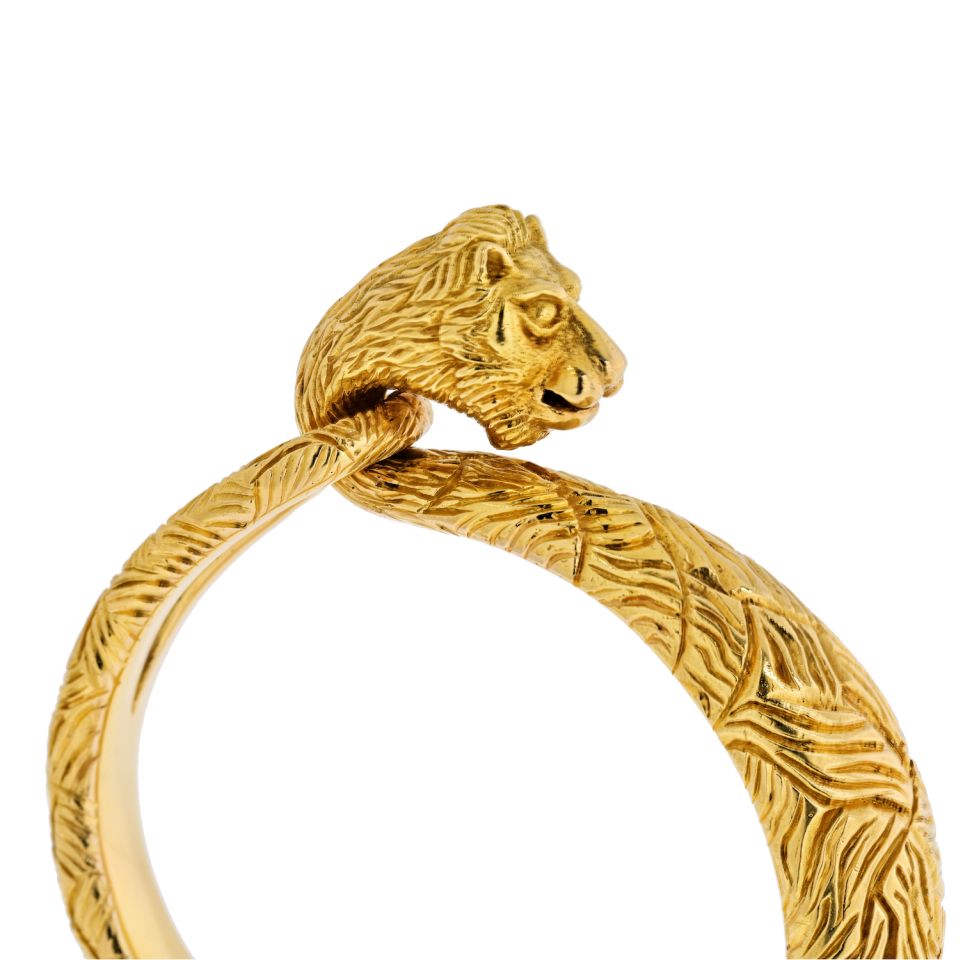 Vintage Cartier Lion Bangle in 18K Yellow Gold 2.15-Inch Diameter