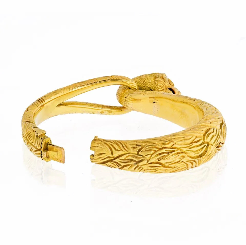 Cartier 18K Yellow Gold Carved Lion Bangle Bracelet — view 4 — Laura Milman New York