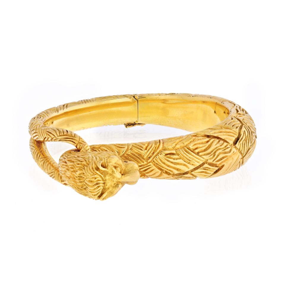 Vintage Cartier Lion Bangle in 18K Yellow Gold 2.15-Inch Diameter