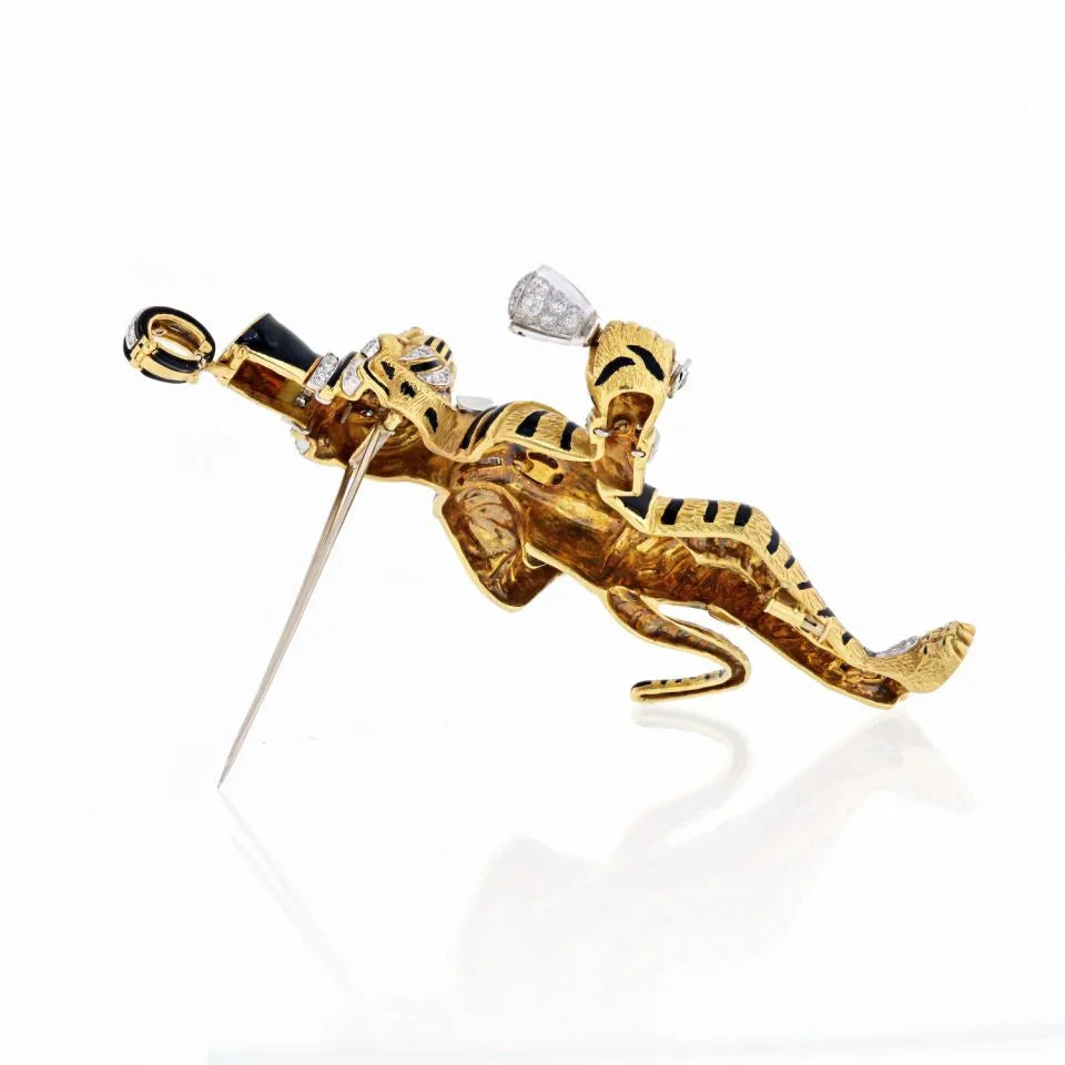 David Webb 18K White Gold Black Enamel Tiger Brooch — view 3 — Laura Milman New York