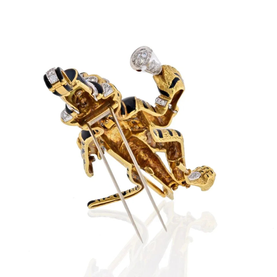 David Webb 18K White Gold Black Enamel Tiger Brooch — view 4 — Laura Milman New York