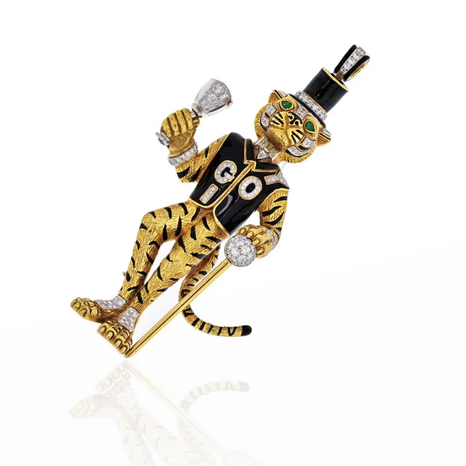 David Webb 18K White Gold Black Enamel Tiger Brooch — Laura Milman New York