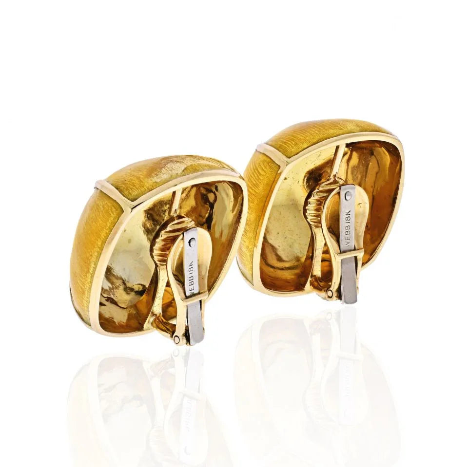 David Webb 18K Yellow Gold Large Yellow Enamel Pyramid Earrings — view 3 — Laura Milman New York
