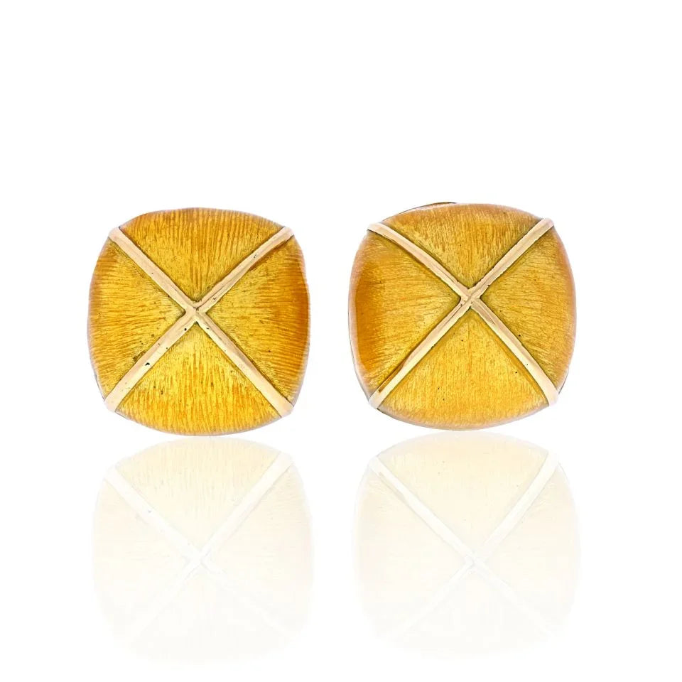 David Webb 18K Yellow Gold Large Yellow Enamel Pyramid Earrings — Laura Milman New York