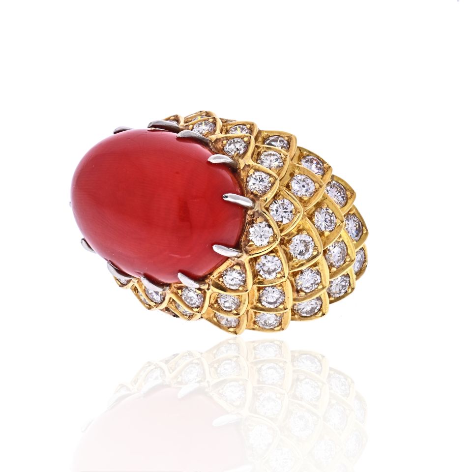 David Webb Estate Ring 18K Yellow Gold and Platinum 4 cts Diamond