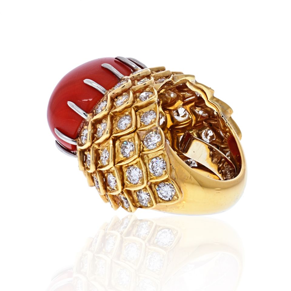 David Webb Estate Ring 18K Yellow Gold and Platinum 4 cts Diamond