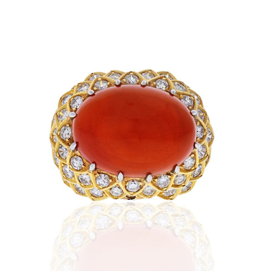 David Webb Estate Ring 18K Yellow Gold and Platinum 4 cts Diamond
