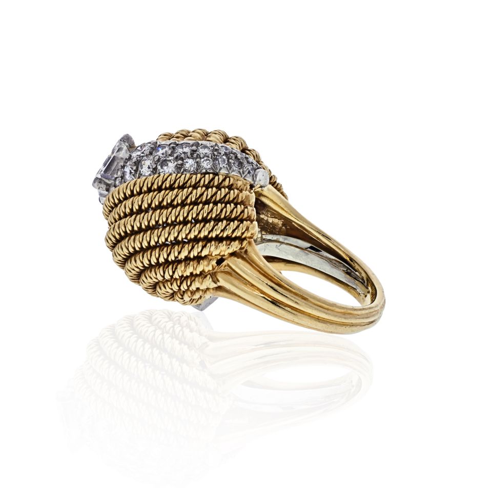 David Webb Estate Ring 18K Yellow Gold and Platinum 3.89 cts Diamond
