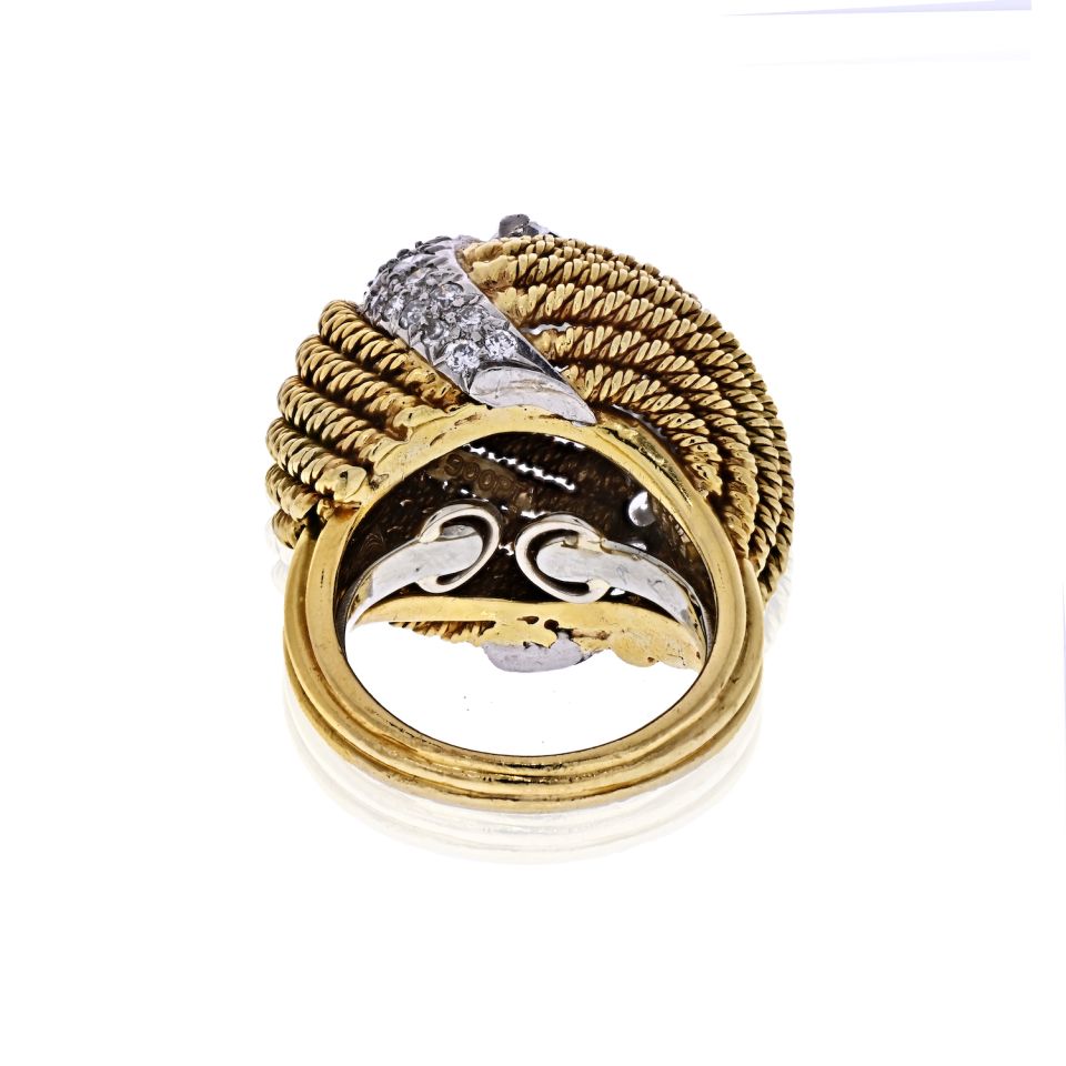 David Webb Platinum & 18K Yellow Gold 2.13 Carat Emerald Cut Turban Diamond Ring — view 3 — Laura Milman New York