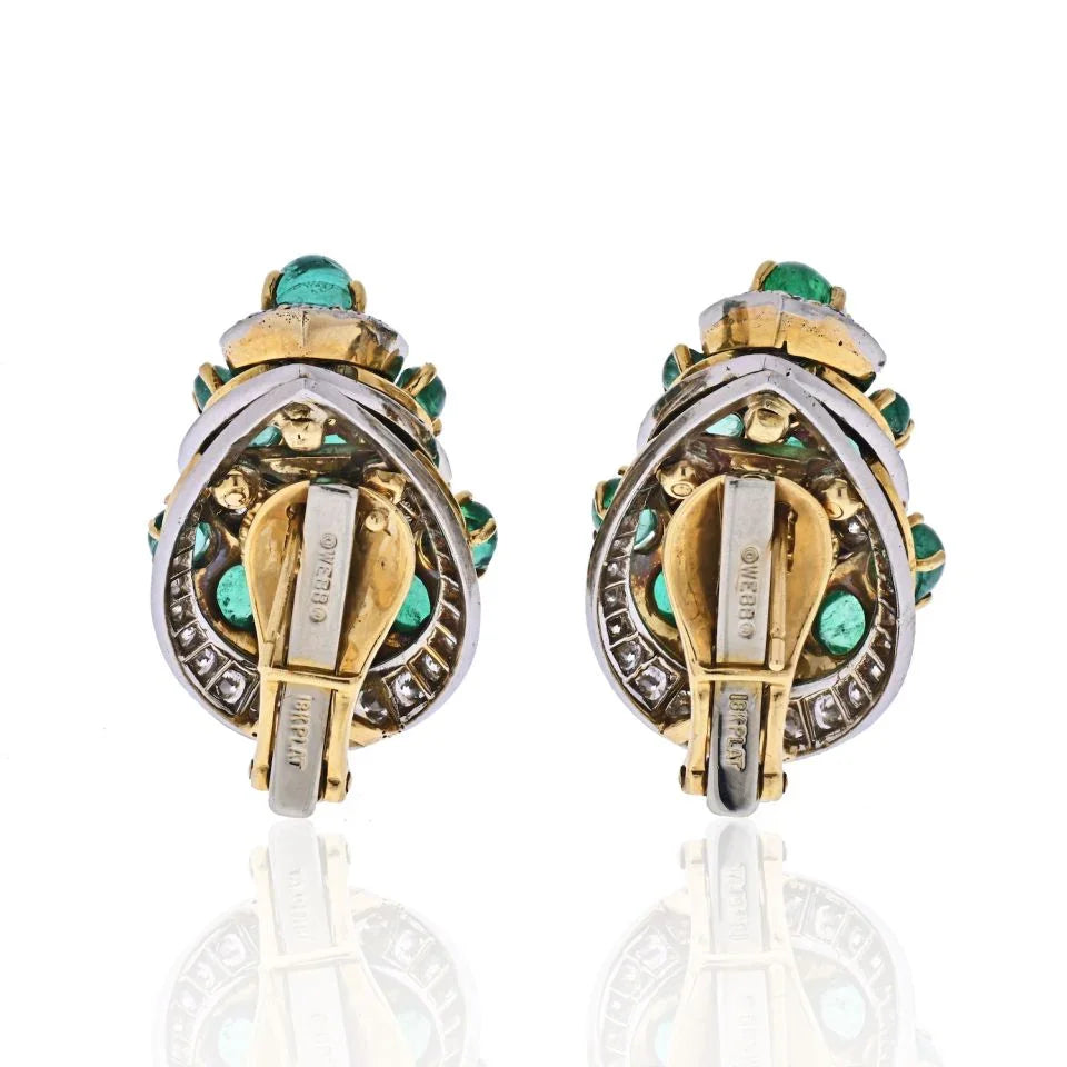 David Webb Platinum & 18K Yellow Gold Diamond And Green Emerald Earrings — view 4 — Laura Milman New York