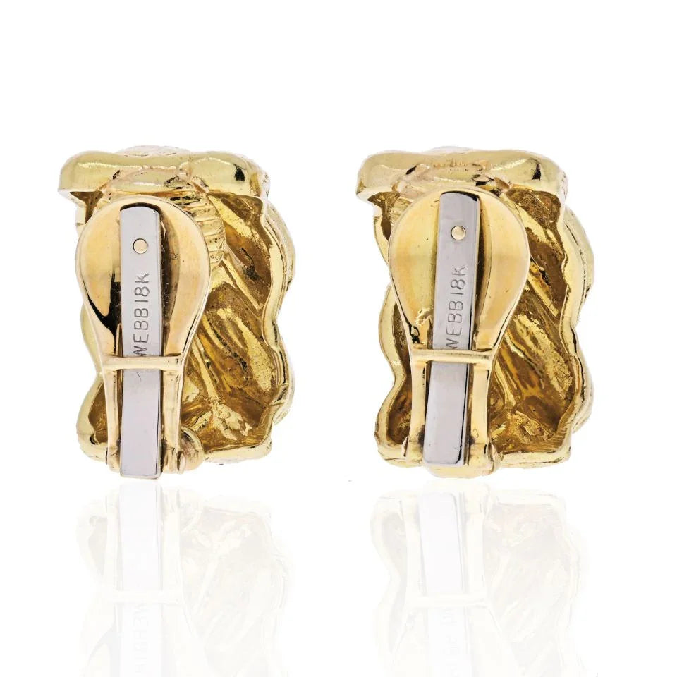 David Webb 18K Yellow Gold Hammered Braid Huggie Earrings — view 4 — Laura Milman New York