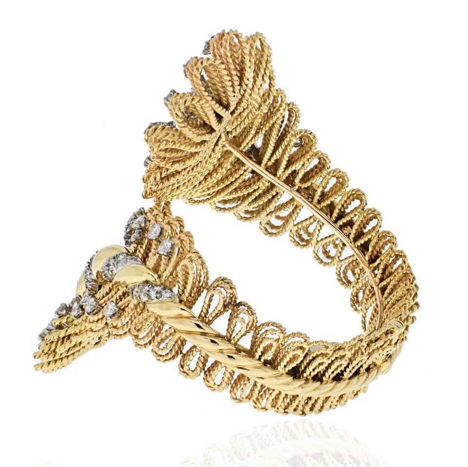 David Webb 18K Yellow Gold Ornate Crossover Diamond Bracelet — view 3 — Laura Milman New York
