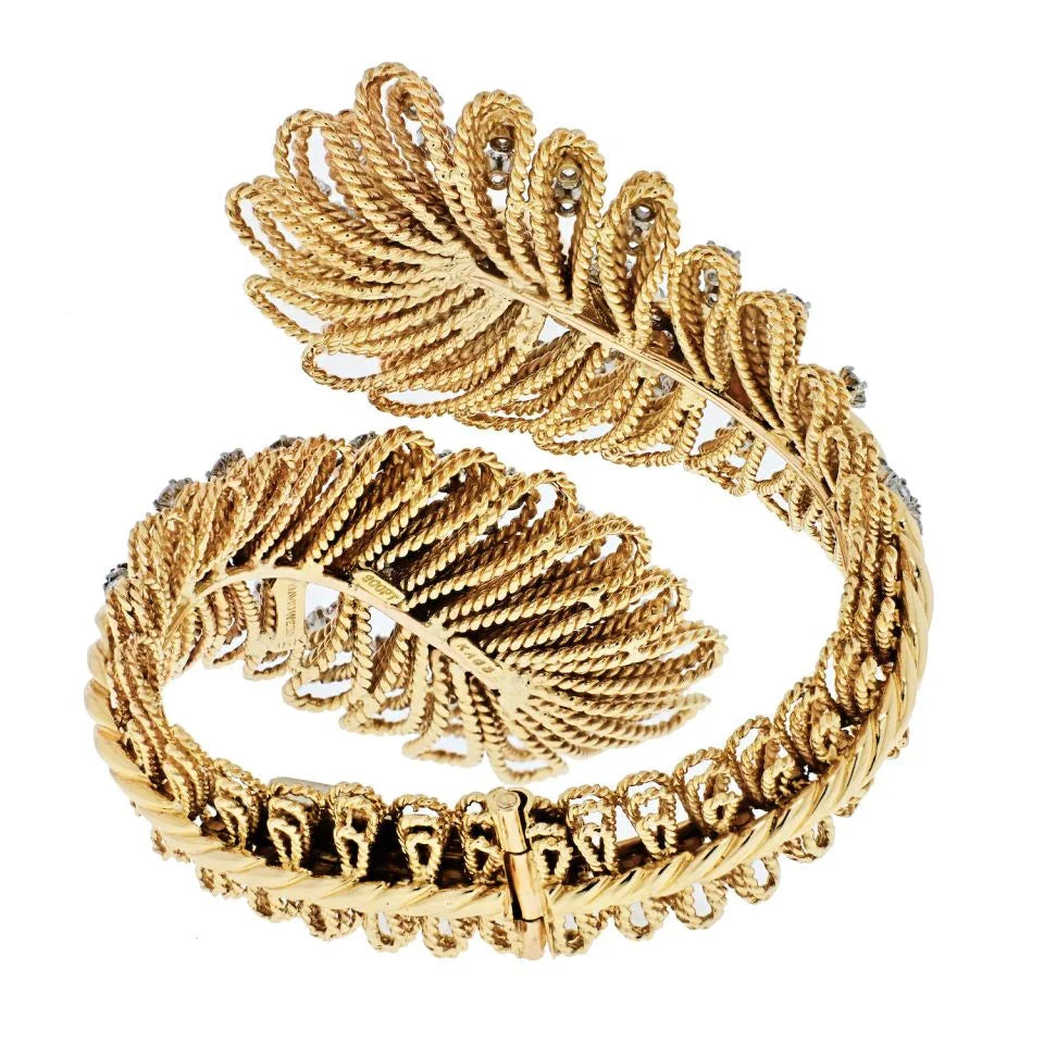 David Webb 18K Yellow Gold Ornate Crossover Diamond Bracelet — view 4 — Laura Milman New York