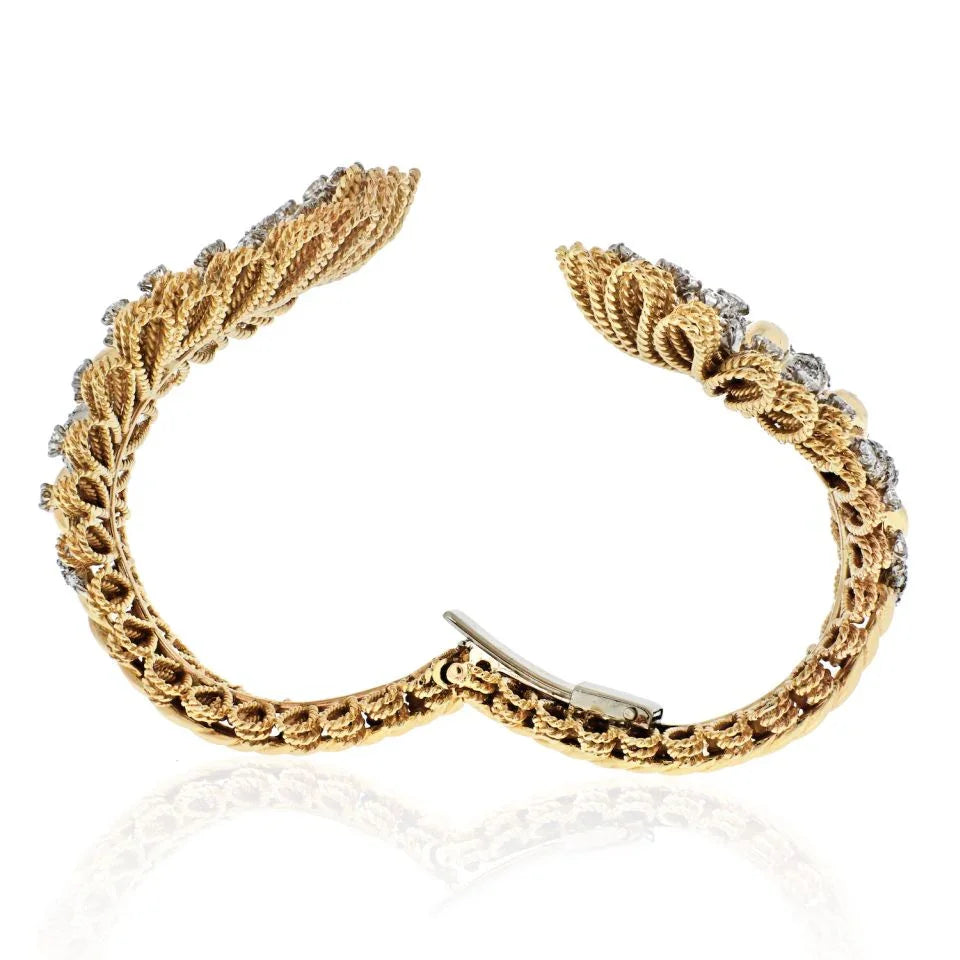 David Webb 18K Yellow Gold Ornate Crossover Diamond Bracelet — view 5 — Laura Milman New York