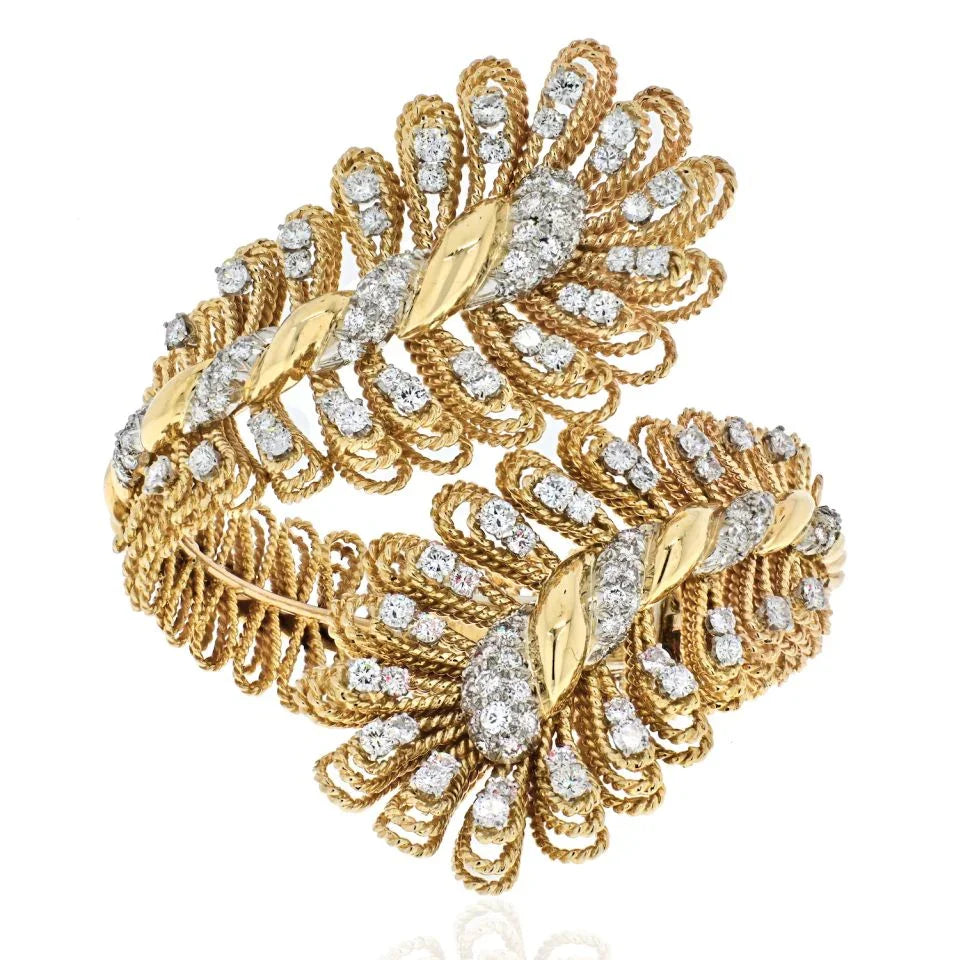 David Webb 18K Yellow Gold Ornate Crossover Diamond Bracelet — Laura Milman New York