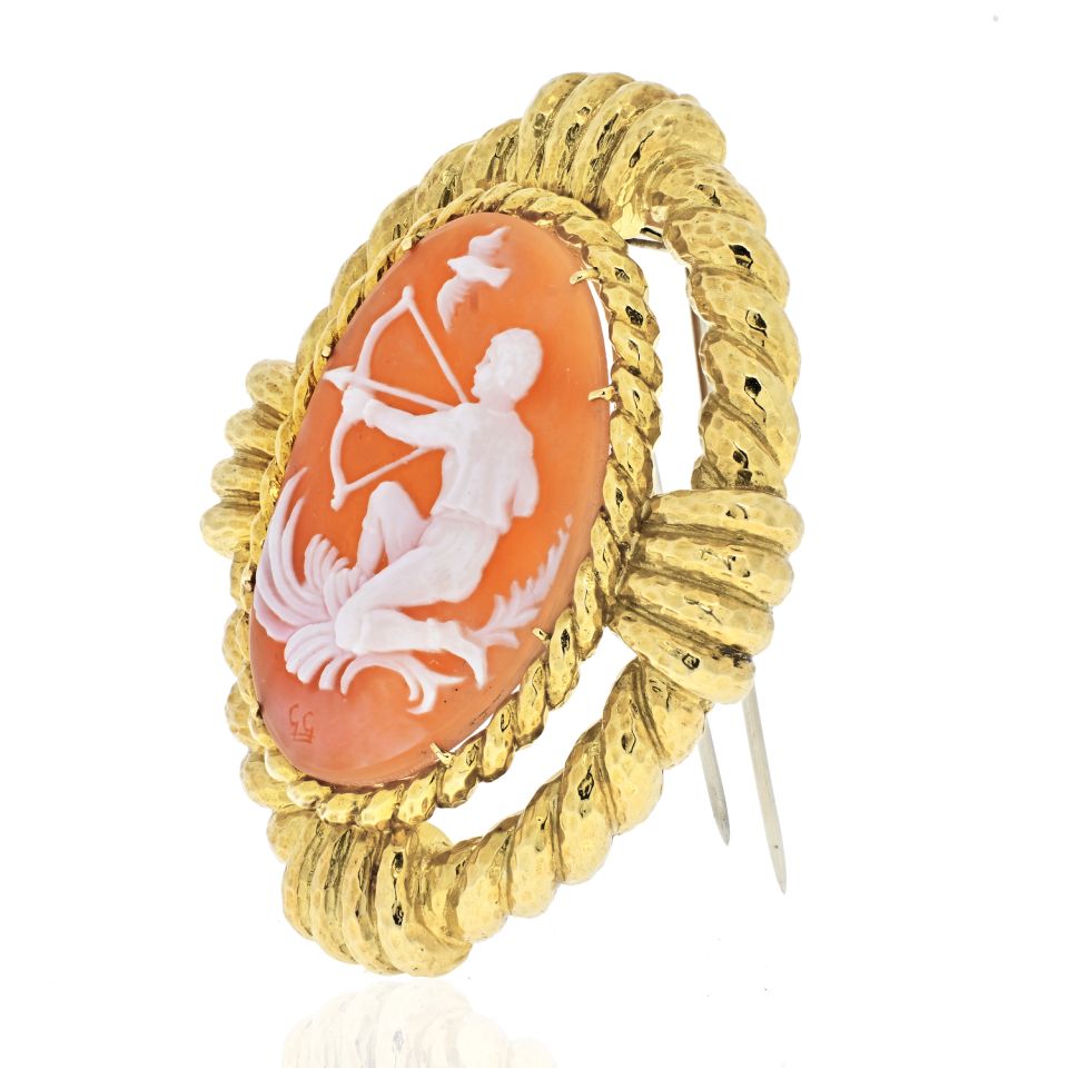 David Webb 18K Yellow Gold Cameo Sagittarius Brooch — view 2 — Laura Milman New York