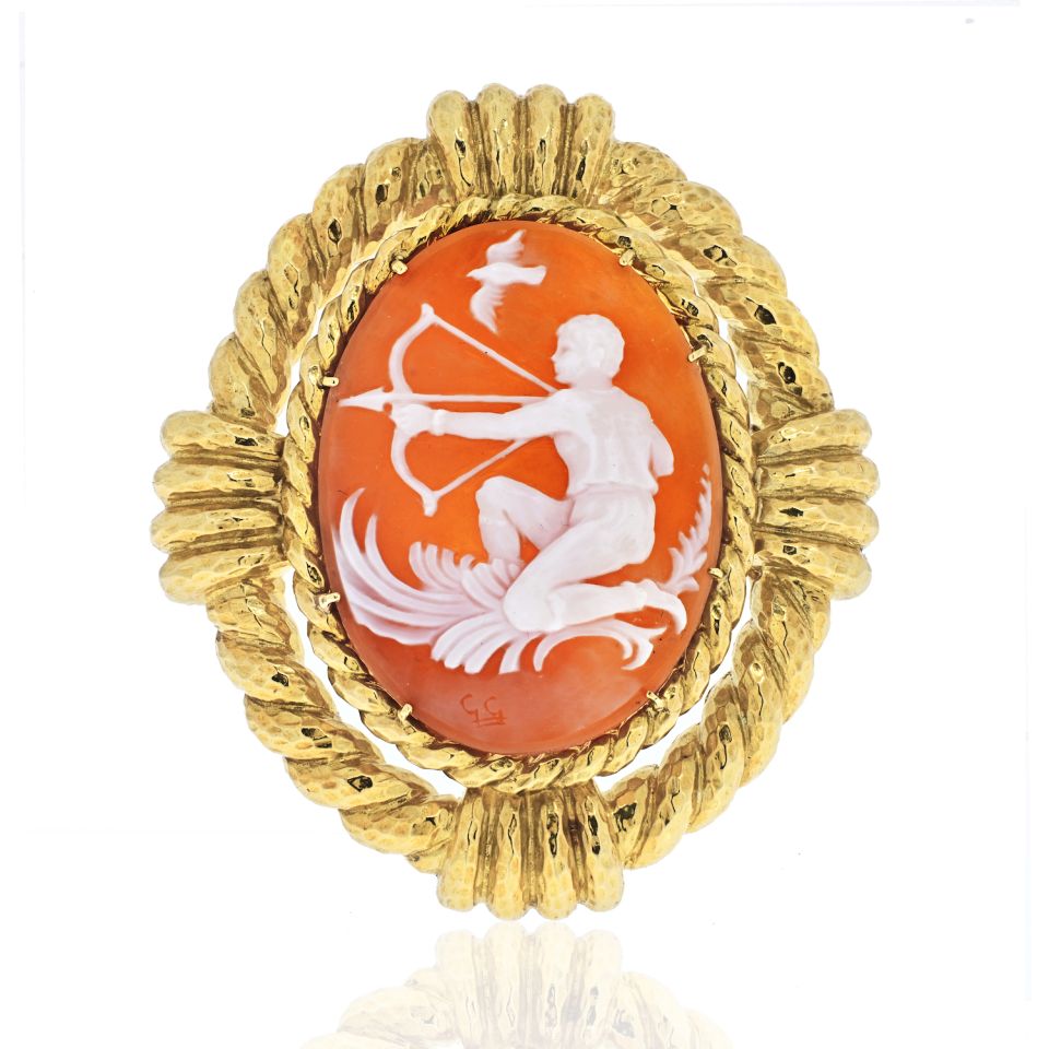 David Webb 18K Yellow Gold Cameo Sagittarius Brooch — Laura Milman New York