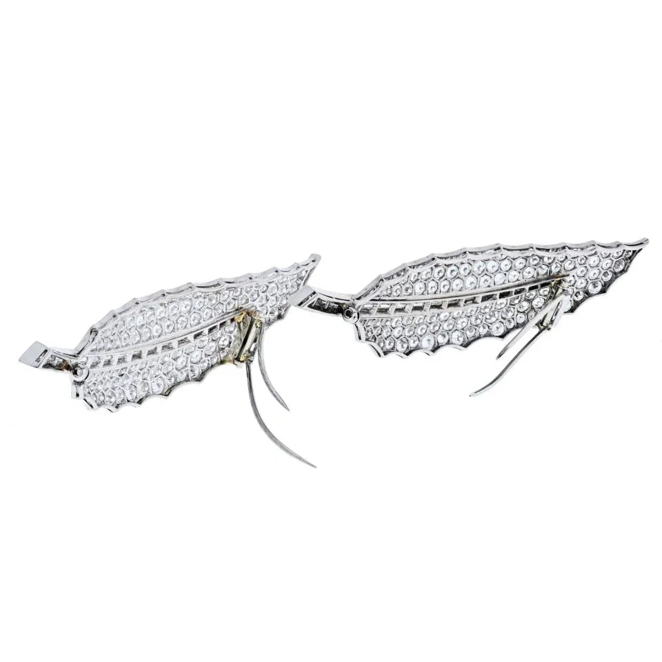 David Webb Platinum 40 Carat Diamond Feather Set Of Two Brooch — view 3 — Laura Milman New York