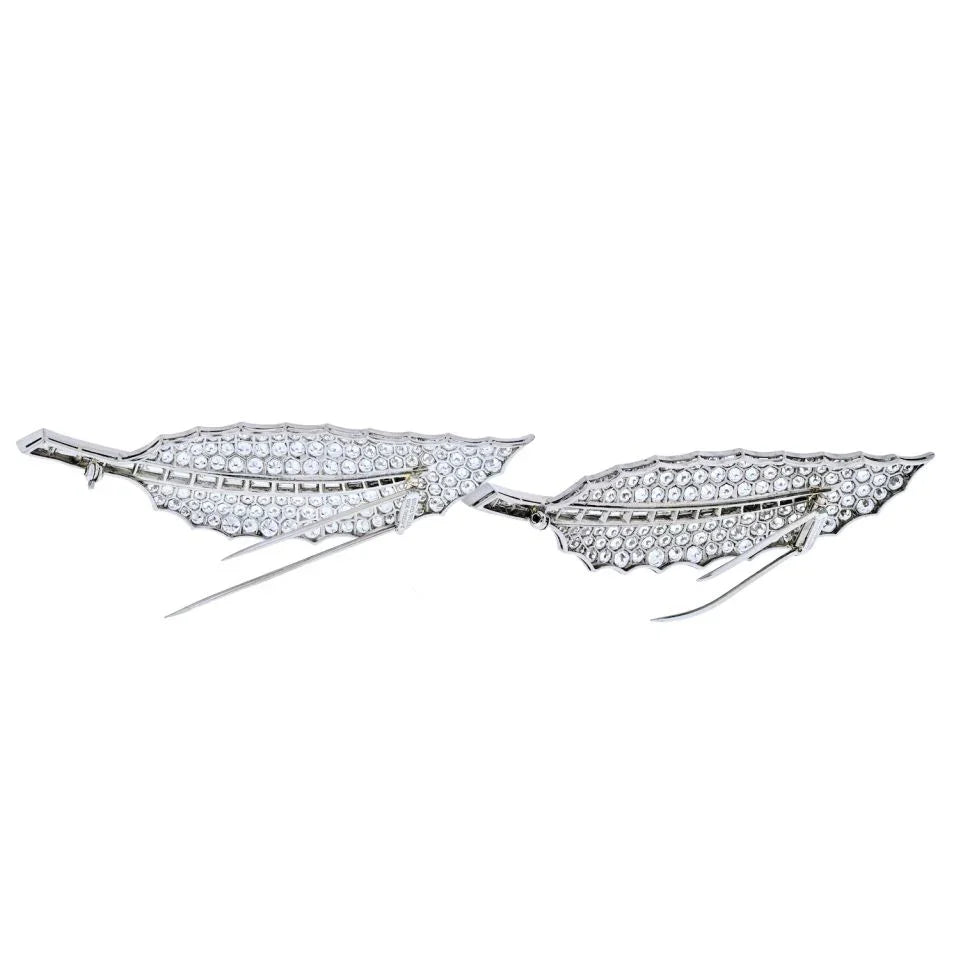 David Webb Platinum 40 Carat Diamond Feather Set Of Two Brooch — view 4 — Laura Milman New York