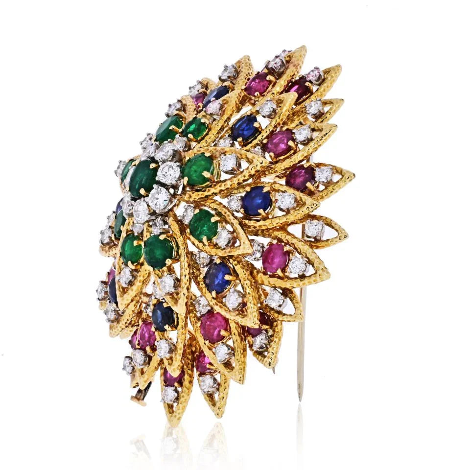 David Webb 18K Yellow Gold 1970's Multicolor Gemstone Brooch — view 2 — Laura Milman New York