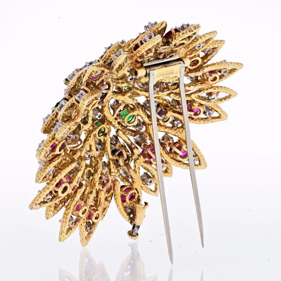 David Webb 18K Yellow Gold 1970's Multicolor Gemstone Brooch — view 3 — Laura Milman New York