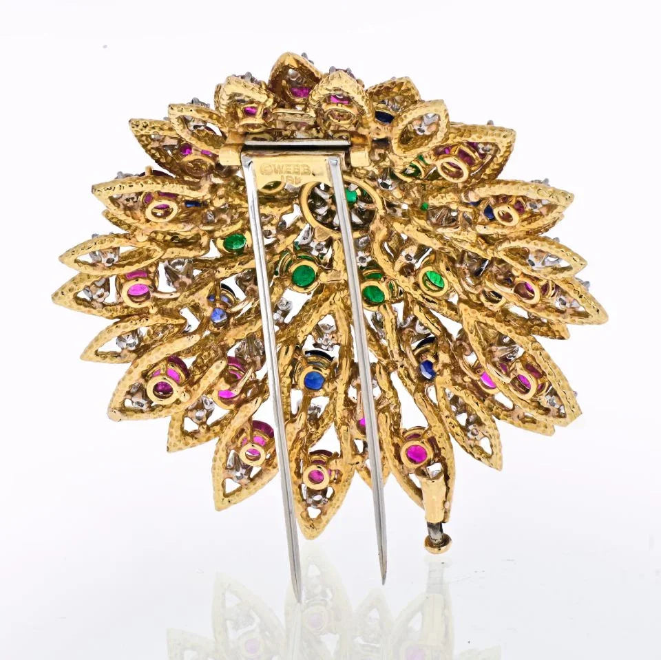 David Webb 18K Yellow Gold 1970's Multicolor Gemstone Brooch — view 4 — Laura Milman New York