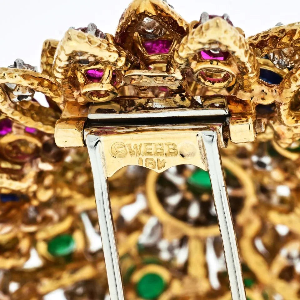 David Webb 18K Yellow Gold 1970's Multicolor Gemstone Brooch — view 5 — Laura Milman New York