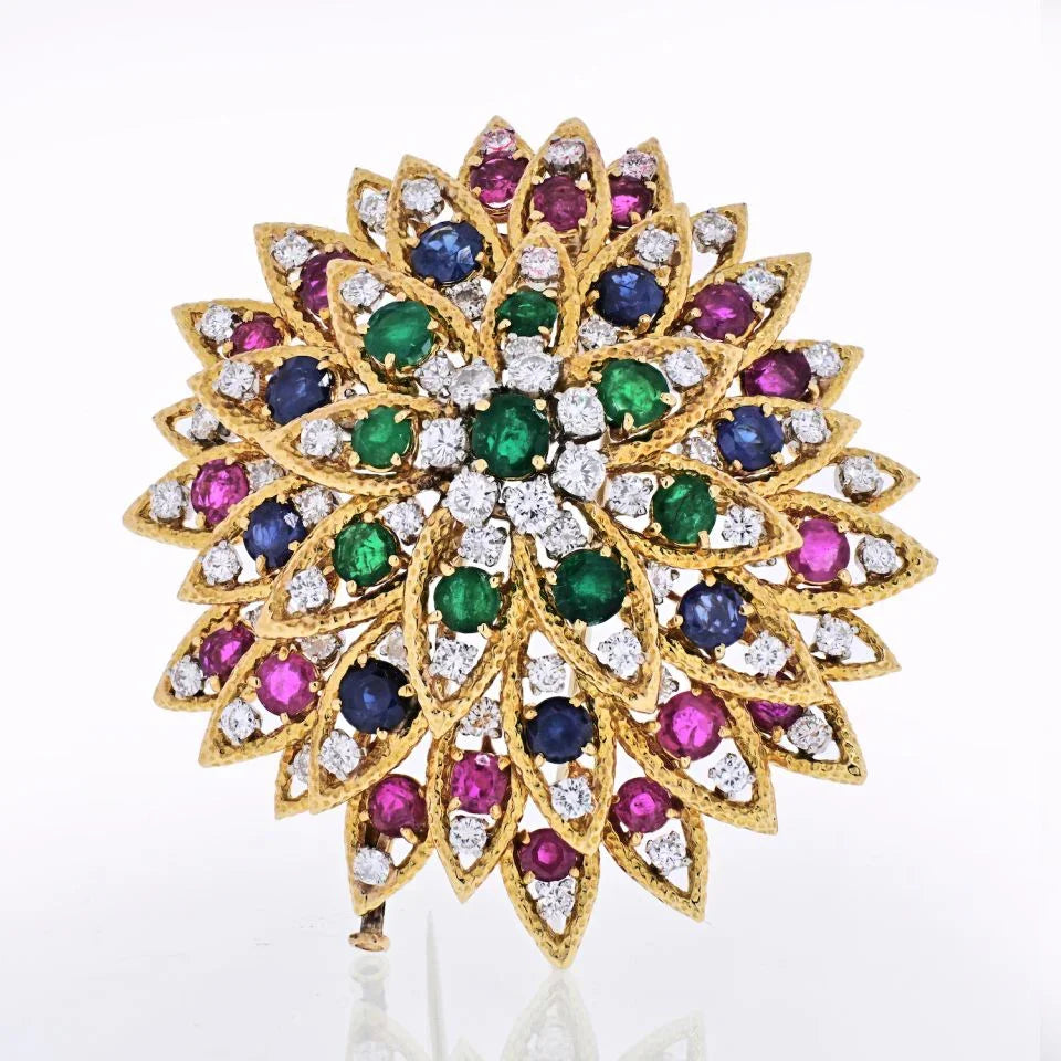 David Webb 18K Yellow Gold 1970's Multicolor Gemstone Brooch — Laura Milman New York