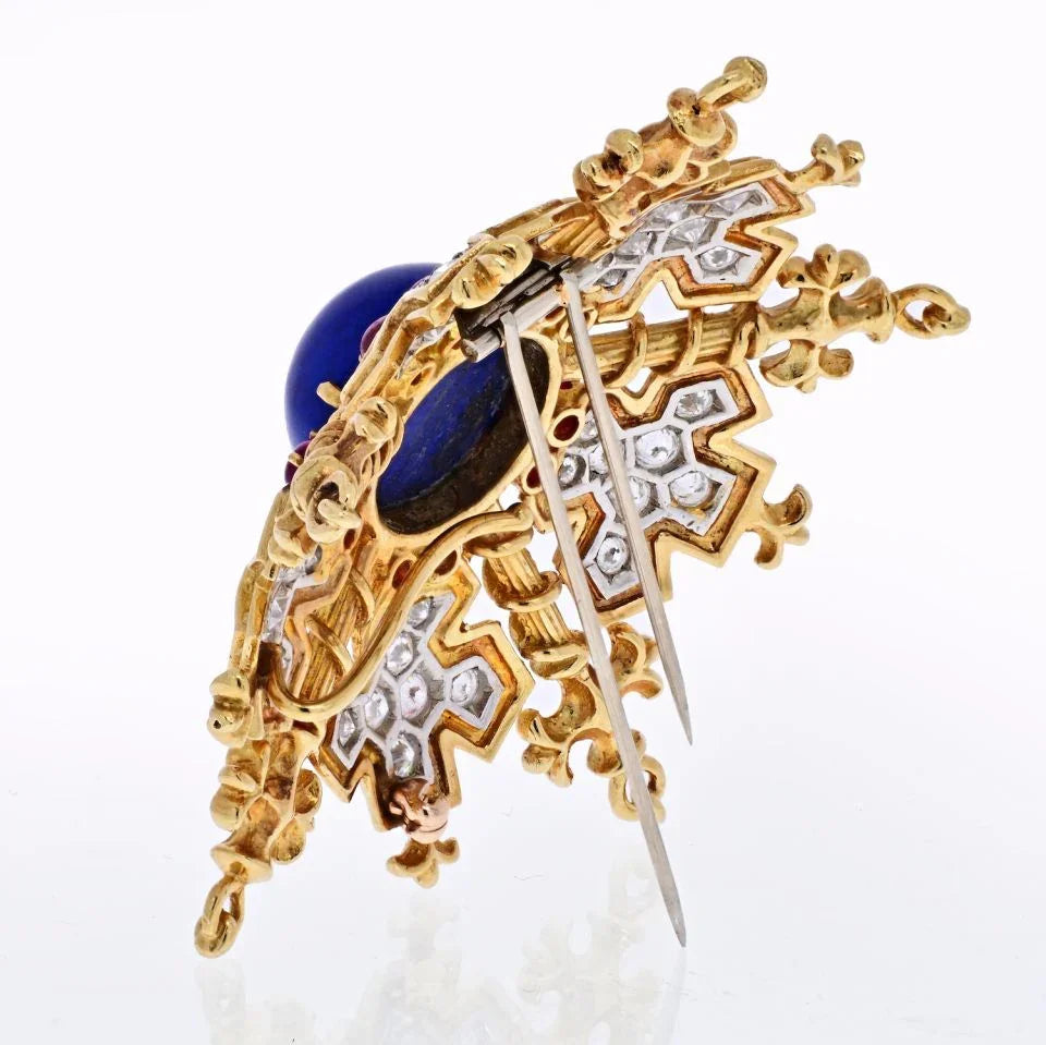 Tiffany & Co. 18K Yellow Gold Snowflake With Lapis, Rubies And Diamonds Brooch — view 3 — Laura Milman New York