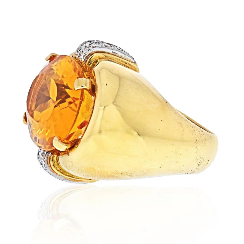 David Webb Platinum & 18K Yellow Gold Oval Citrine And Diamond Ring — view 2 — Laura Milman New York