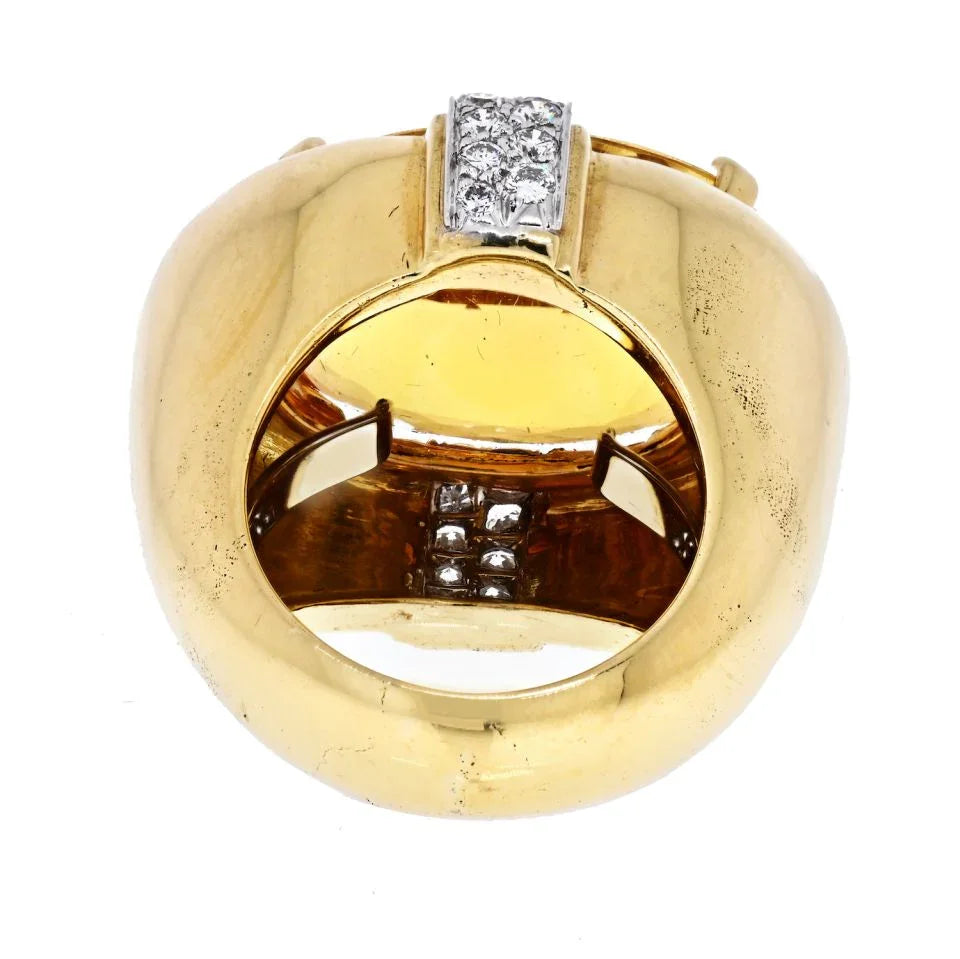 David Webb Platinum & 18K Yellow Gold Oval Citrine And Diamond Ring — view 4 — Laura Milman New York