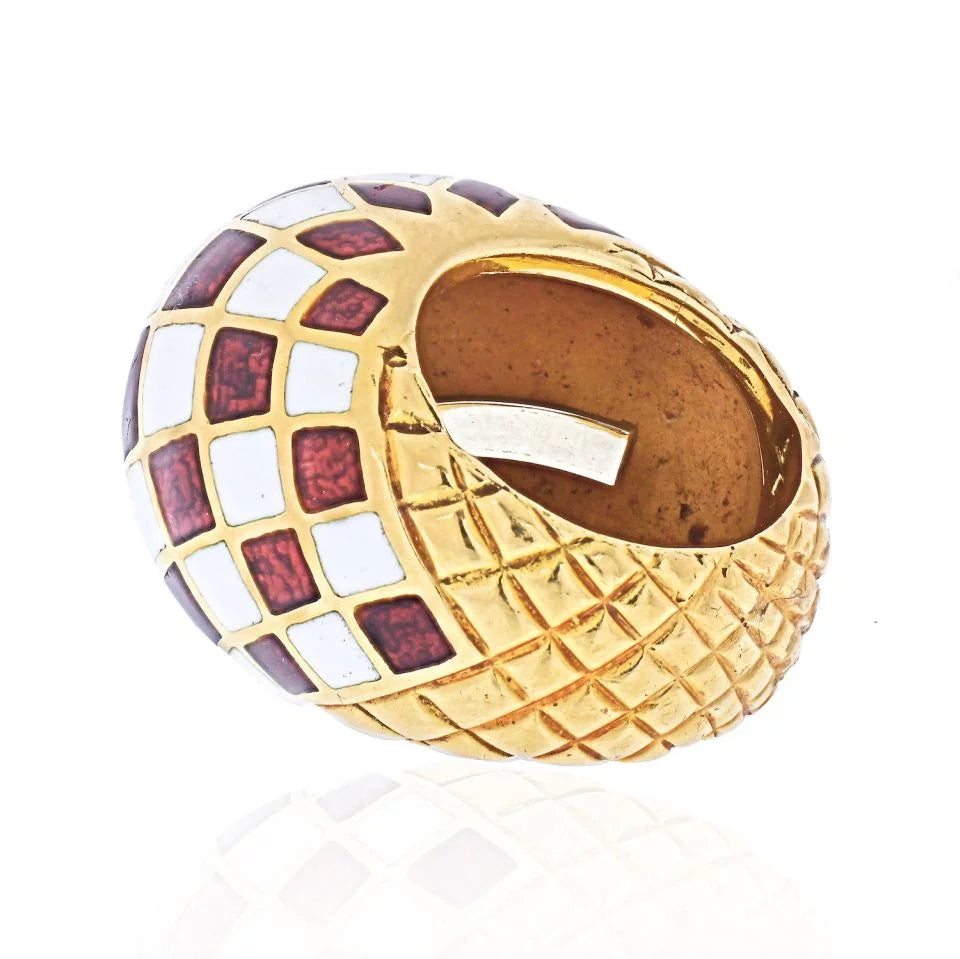 David Webb Platinum & 18K Yellow Gold Checkerboard Dome Ring — view 3 — Laura Milman New York