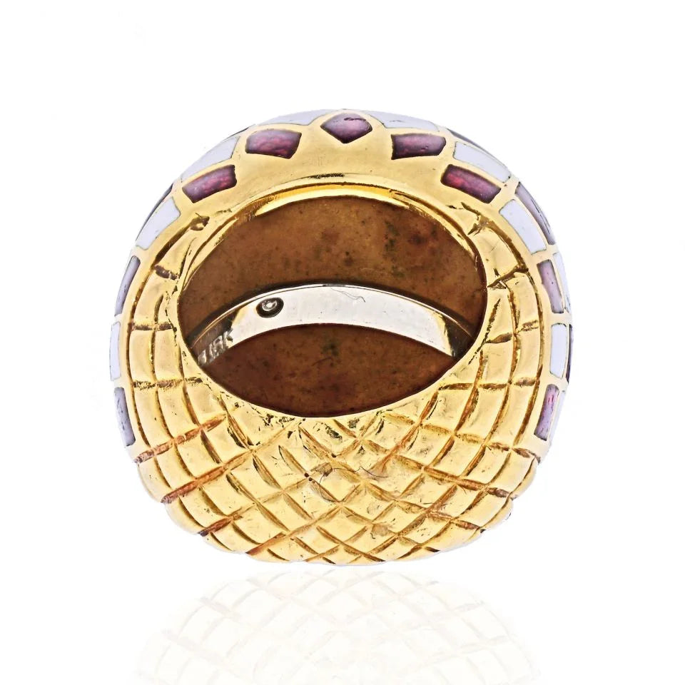David Webb Platinum & 18K Yellow Gold Checkerboard Dome Ring — view 4 — Laura Milman New York