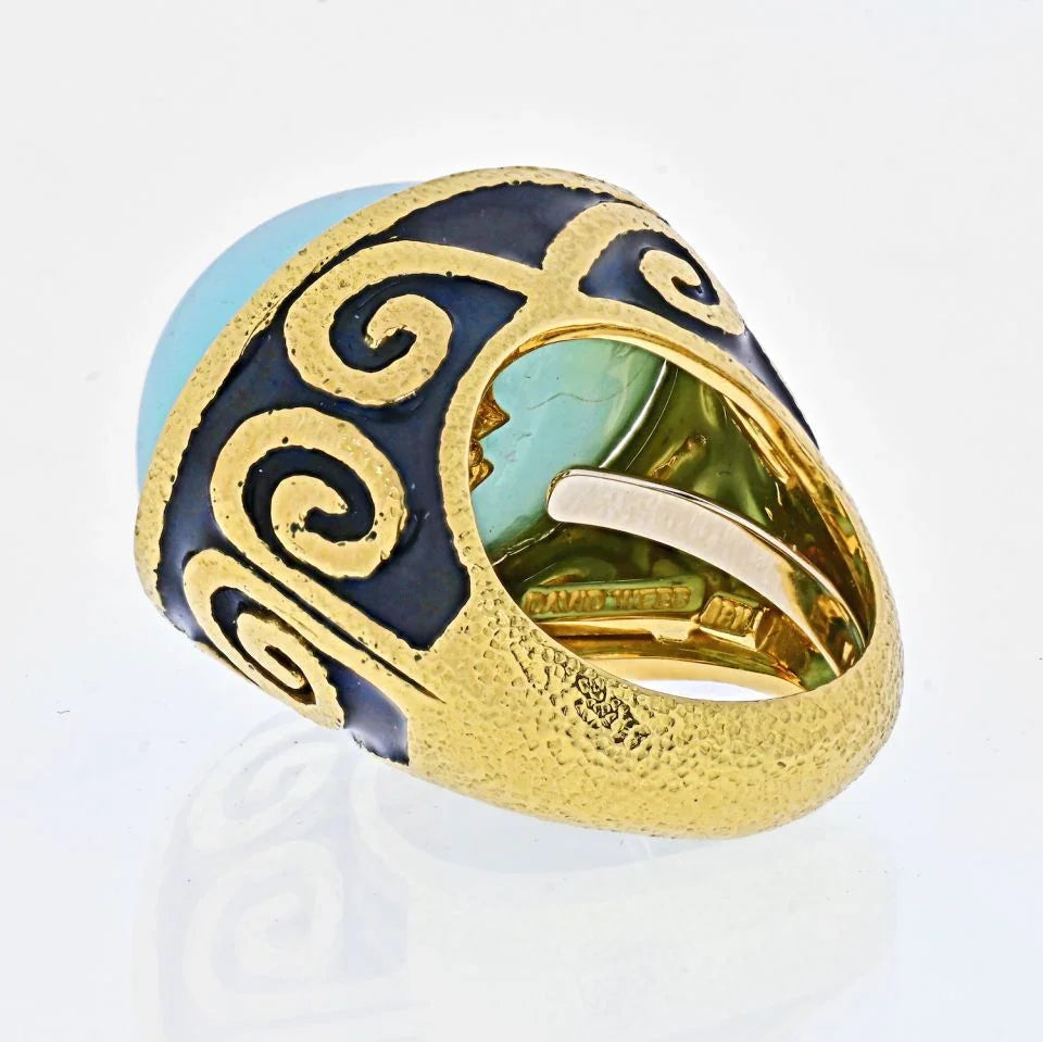 David Webb Platinum & 18K Yellow Gold Light Blue Turquoise Vintage Ring — view 3 — Laura Milman New York