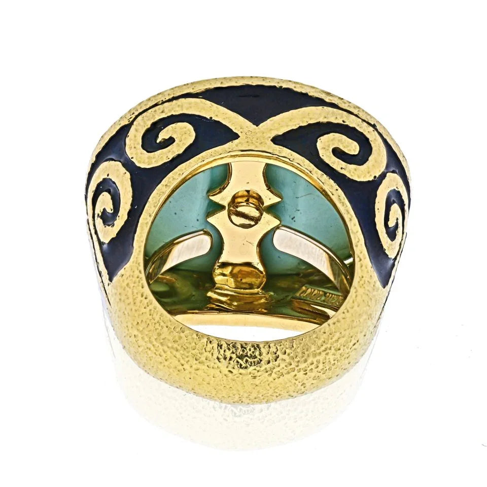 David Webb Platinum & 18K Yellow Gold Light Blue Turquoise Vintage Ring — view 4 — Laura Milman New York