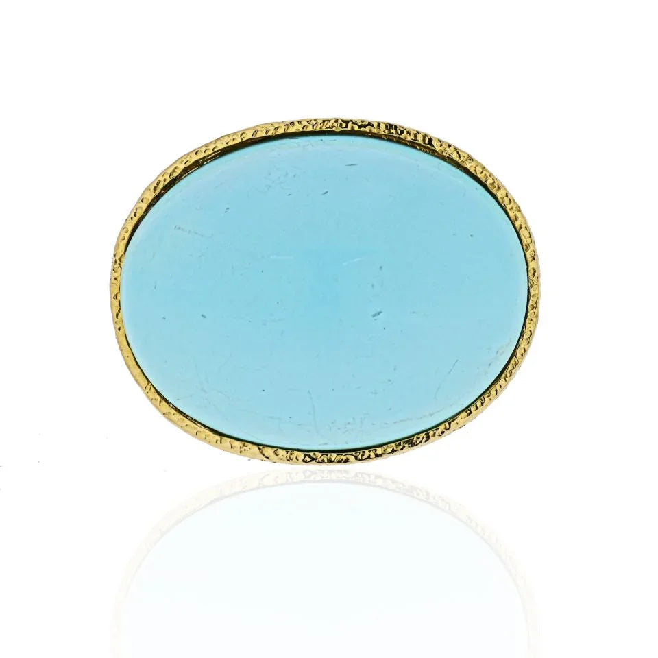 David Webb Platinum & 18K Yellow Gold Light Blue Turquoise Vintage Ring — Laura Milman New York