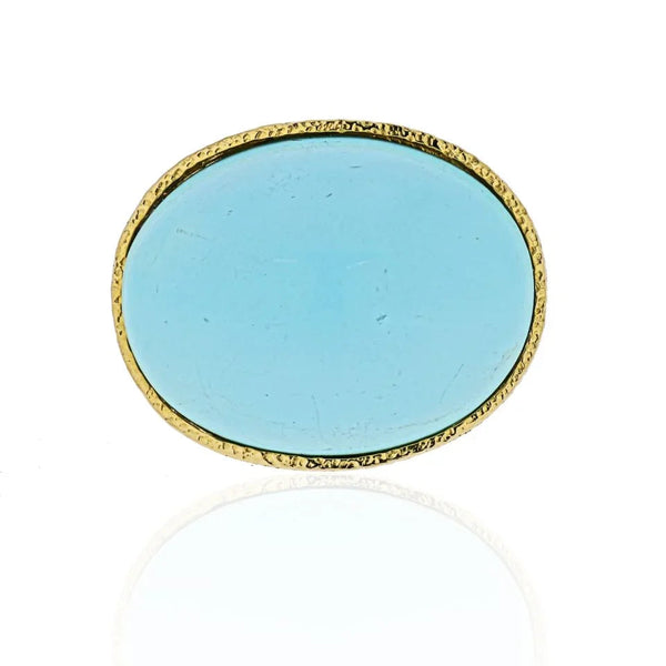 David Webb Platinum & 18K Yellow Gold Light Blue Turquoise Vintage Ring