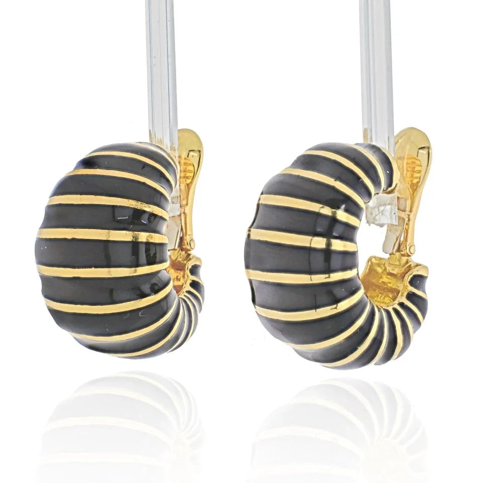 David Webb Platinum & 18K Yellow Gold Jumbo Shrimp Clip-On Earrings — view 2 — Laura Milman New York