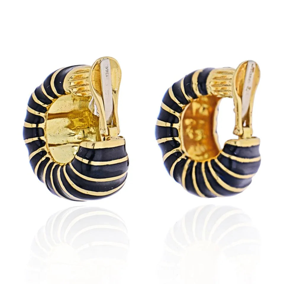 David Webb Platinum & 18K Yellow Gold Jumbo Shrimp Clip-On Earrings — view 3 — Laura Milman New York