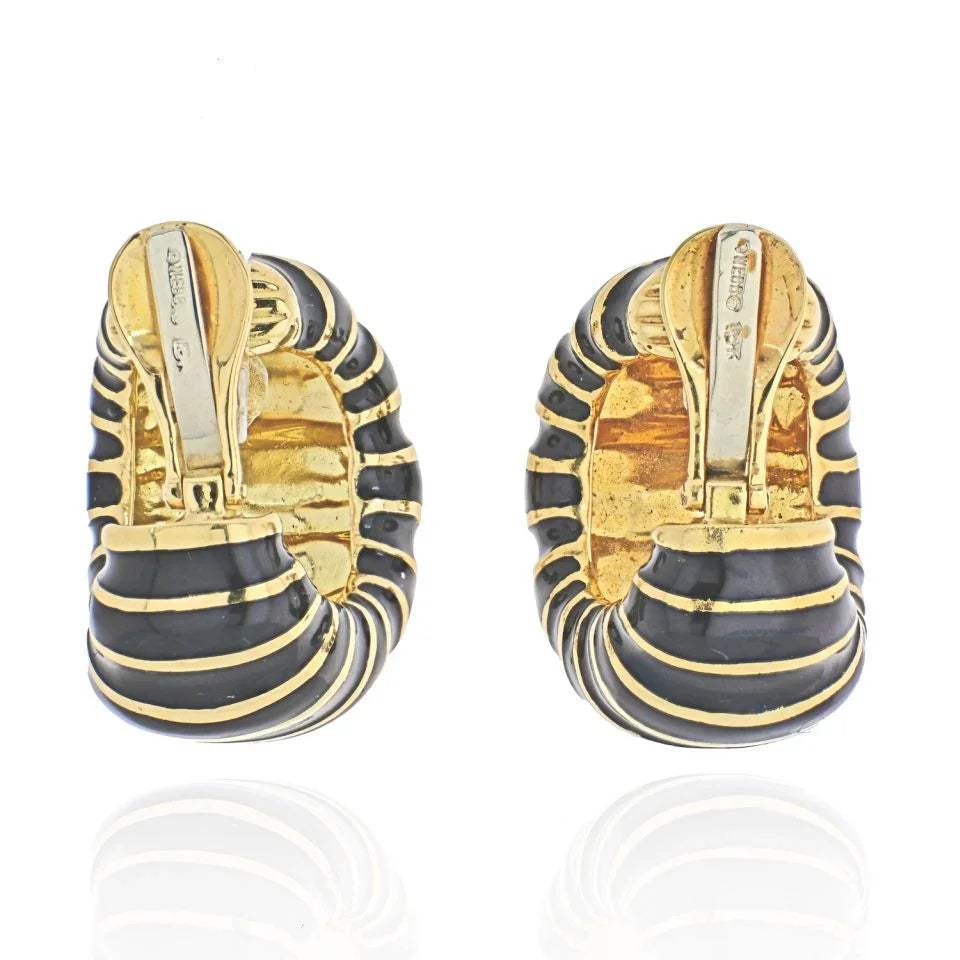 David Webb Platinum & 18K Yellow Gold Jumbo Shrimp Clip-On Earrings — view 4 — Laura Milman New York