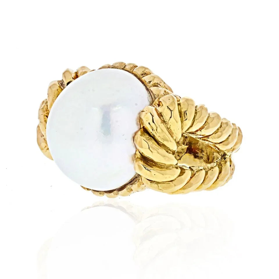 David Webb 18K Yellow Gold Mabe Pearl Ring — view 2 — Laura Milman New York