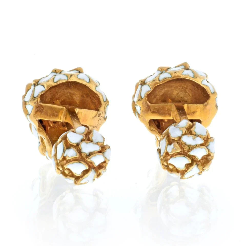 David Webb Platinum & 18K Yellow Gold White Enamel Lion Ruby Eyes Cuff Links — view 4 — Laura Milman New York
