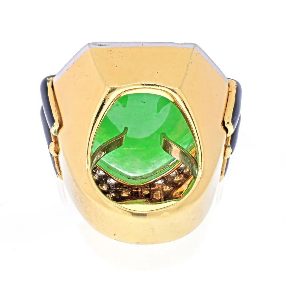 David Webb 18K Yellow Gold Jade, Diamond, Black Enamel Statement Ring — view 4 — Laura Milman New York