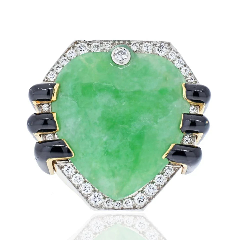 David Webb 18K Yellow Gold Jade, Diamond, Black Enamel Statement Ring — Laura Milman New York